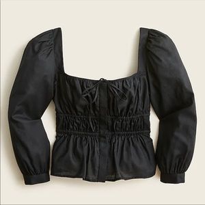 J Crew Cinched-waist Top Reformation Style Blouse in Black Herringbone Cotton